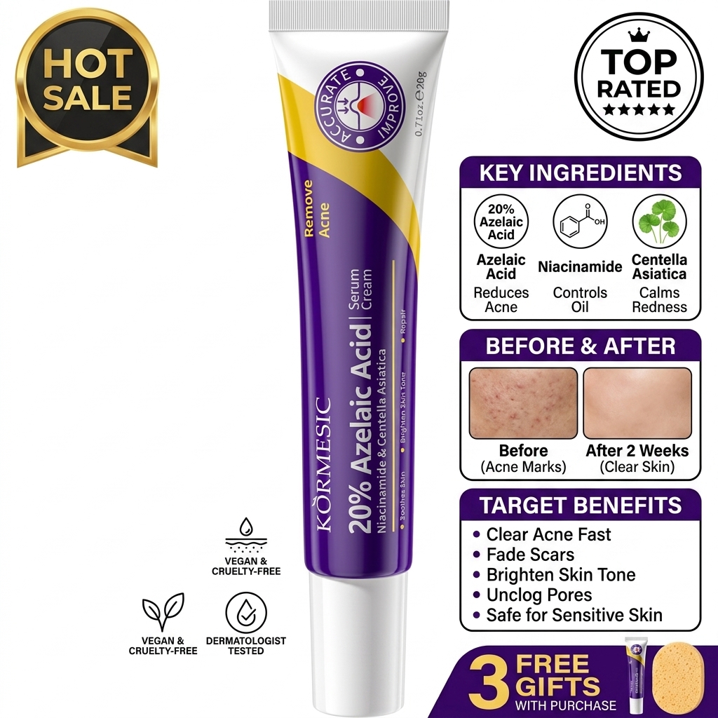 Azelaic Acid Serum - เอสเซนส์กรดอะซีเลอิก 20% ครีมบำรุงผิวหน้าให้ความชุ่มชื้นล้ำลึก ลดสิวและปรับผิวให้เรียบเนียน ครีมบำรุงผิวหน้าอเนกประสงค์ 20